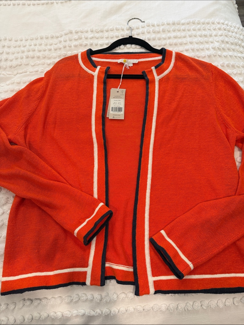 BODEN Women's Orange Open-Front Sweater linen Cardigan